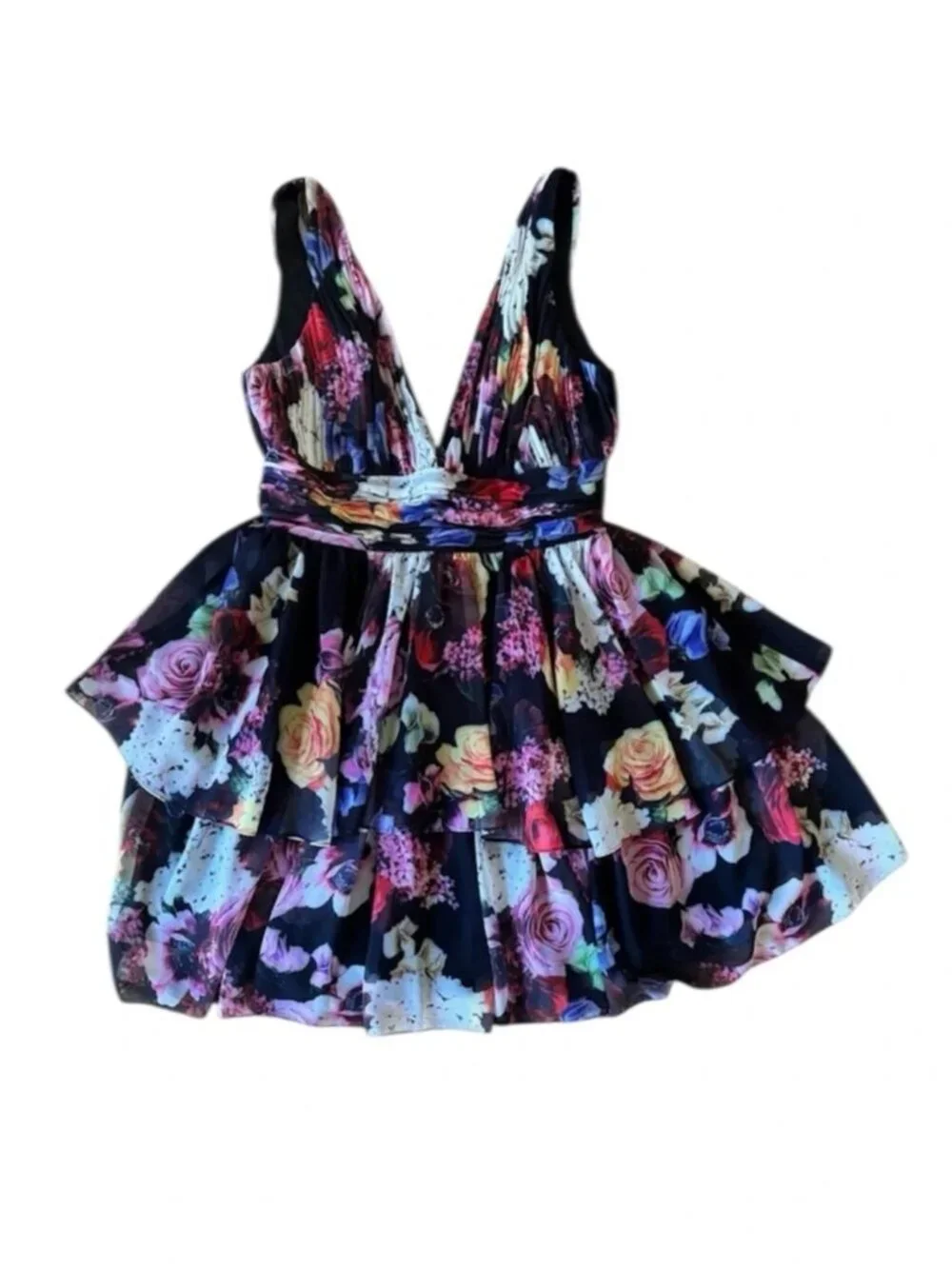 EENA For MacDuggal Size 8 Mini Dress Party Cocktail Wedding Floral Flowy